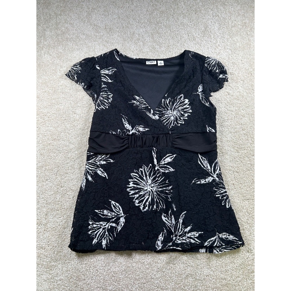 Cato Womens Size M Black Floral Babydoll Grunge Whimsigoth Lce Flutter Sleeve